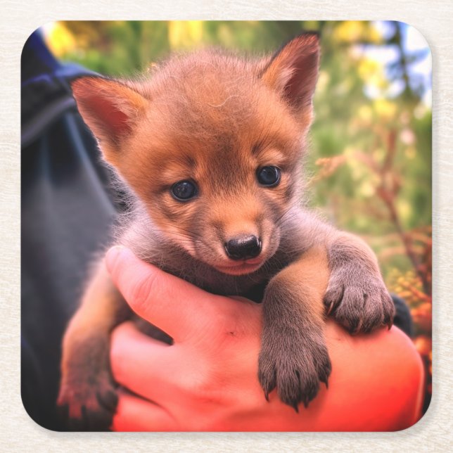 Posavasos Cuadrado De Papel Coyote Cub (Anverso)