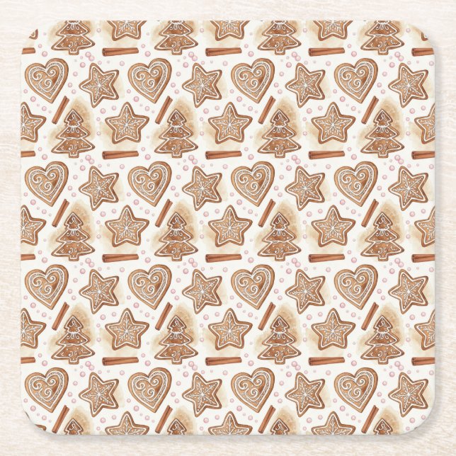 Posavasos Cuadrado De Papel Cozy Gingerbread Cookie Seamless Pattern (Anverso)