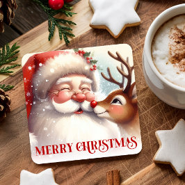 Posavasos Cuadrado De Papel Cozy Santa Claus Rudolph Holiday Drink Coasters