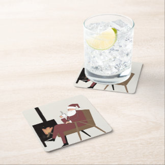 Posavasos Cuadrado De Papel Cozy Santa Fireplace Pattern Paper Coasters