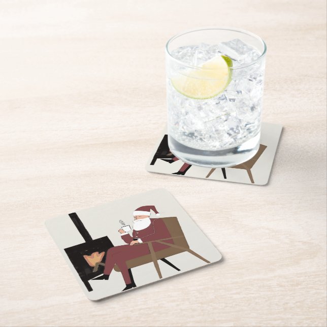 Posavasos Cuadrado De Papel Cozy Santa Fireplace Pattern Paper Coasters  (In situ)