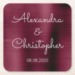 Posavasos Cuadrado De Papel Cranberry Burgundy Elegant Wedding o Recepción<br><div class="desc">Cranberry Burgundy Elegante y blanco a medida boda o cena de bienvenida y cóctel de bebidas galletitas. El texto de los cascos de Cranberry Burgundy,  sencillos y elegantes,  se puede actualizar y personalizar con su nombre y fecha de boda.</div>