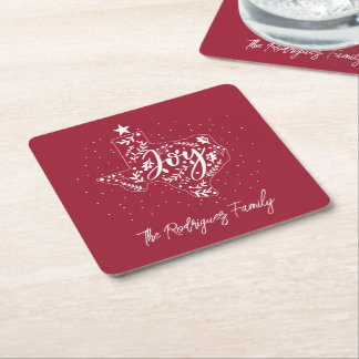 Posavasos Cuadrado De Papel Cranberry Red Joy Holiday deja forma a Texas