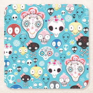 Posavasos Cuadrado De Papel Cráneo de risa de la textura