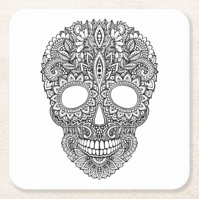 Posavasos Cuadrado De Papel Cráneo humano inspirado (Anverso)