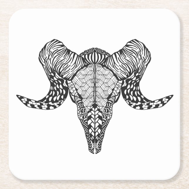 Posavasos Cuadrado De Papel Cráneo inspirado de las ovejas (Anverso)