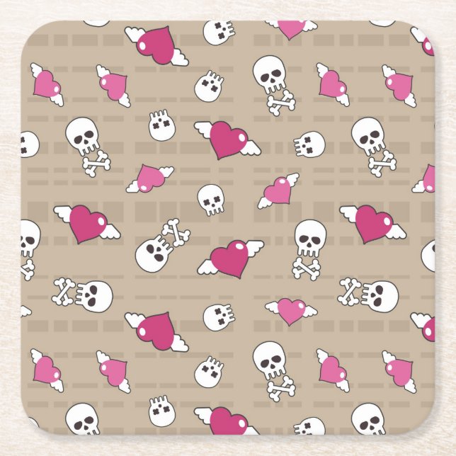 Posavasos Cuadrado De Papel Cráneos (Anverso)