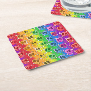Posavasos Cuadrado De Papel Cránulos de arcoiris con colores de bandera del or