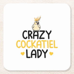 Posavasos Cuadrado De Papel Crazy Cockatiel Lady - Cockatiels
