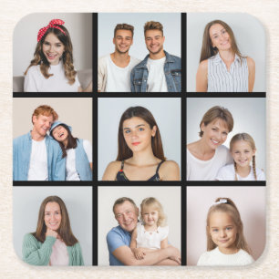 Posavasos Cuadrado De Papel Crea tu propio collage de 9 fotos