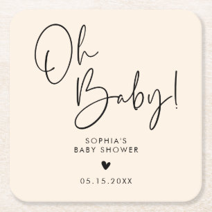 Posavasos Cuadrado De Papel Cream Beige Oh Baby Modern Boho Baby Shower