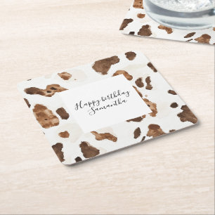 Posavasos Cuadrado De Papel Creamy Brown Chocolate Cow Print Animal Cumpleaños