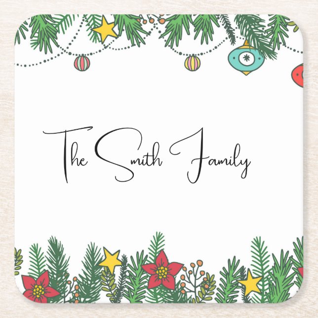 Posavasos Cuadrado De Papel Crear Recuerdos alrededor del árbol (Anverso)