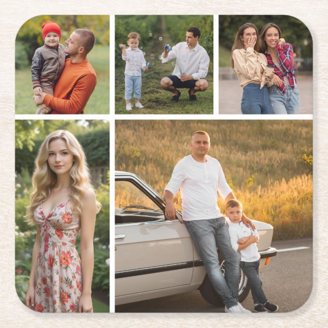 Posavasos Cuadrado De Papel Crear su propio Collage de fotos de 5 (Anverso)