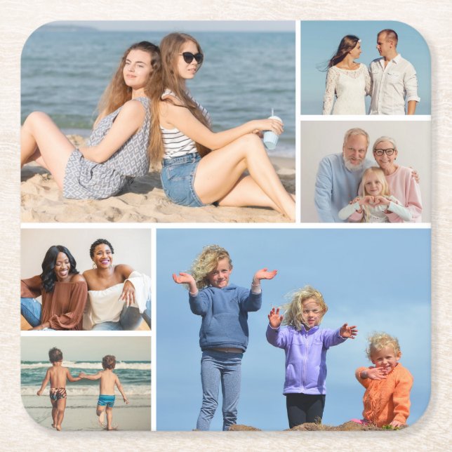 Posavasos Cuadrado De Papel Crear su propio Collage de fotos de 6 (Anverso)