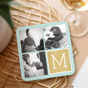 Posavasos Cuadrado De Papel Crear su propio monograma de Collage de fotos Boda