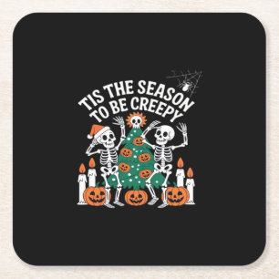 Posavasos Cuadrado De Papel Creepy gracioso Skeleton Halloween Spooky