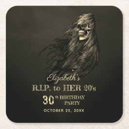 Posavasos Cuadrado De Papel Creepy Hair Skull QEPD en su fiesta de cumpleaños