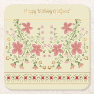 Posavasos Cuadrado De Papel Crema Con Flor Rosa