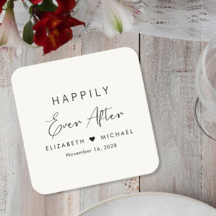 Posavasos Cuadrado De Papel Crema de Bodas por Siempre Felices