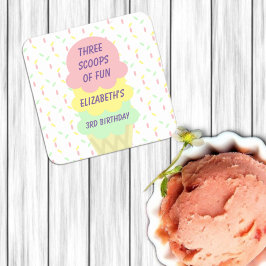 Posavasos Cuadrado De Papel Crema de hielo 3er cumpleaños