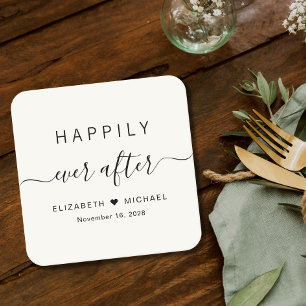 Posavasos Cuadrado De Papel Crema Felices Para Siempre Boda