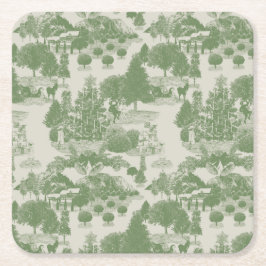 Posavasos Cuadrado De Papel Crema verde Navidades Winter Wonderland
