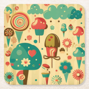 Posavasos Cuadrado De Papel Cremas de hielo cutáneo retro