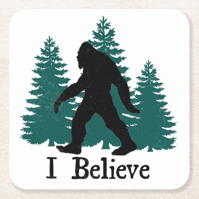 Posavasos Cuadrado De Papel Creo Bigfoot y árboles (Anverso)