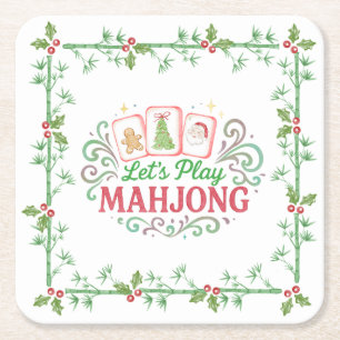 Posavasos Cuadrado De Papel Crest de Mahjong de Navidad Monograma