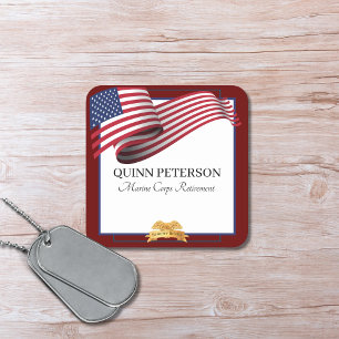 Posavasos Cuadrado De Papel Crest dorado de bandera de retiro militar
