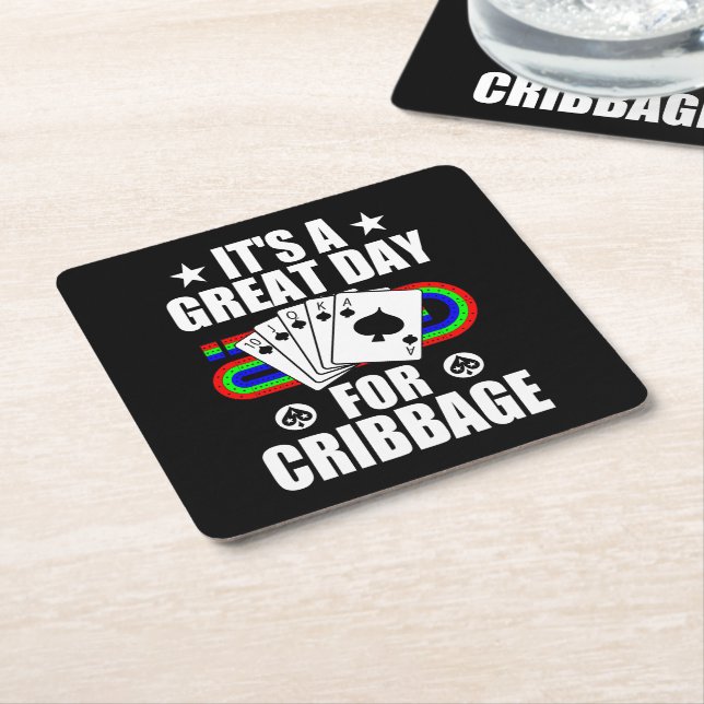 Posavasos Cuadrado De Papel Cribbage Board Para Cribbage Card Game Player Funn (En perspectiva)