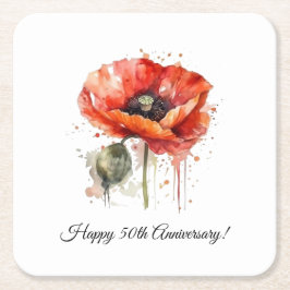 Posavasos Cuadrado De Papel Crimson Bloom, personalizado