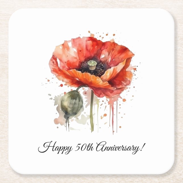 Posavasos Cuadrado De Papel Crimson Bloom, personalizado (Anverso)