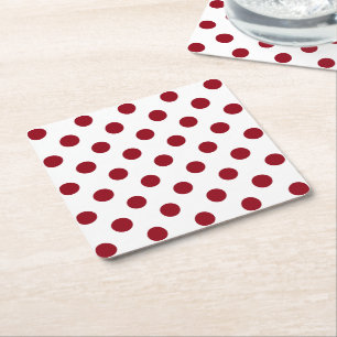 Posavasos Cuadrado De Papel Crimson Red Polka Doce Círculos