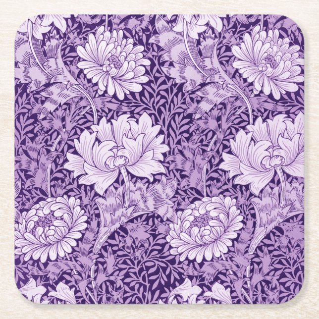 Posavasos Cuadrado De Papel Crisantemo morado, William Morris (Anverso)