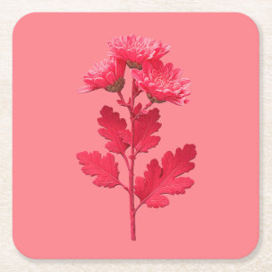 Posavasos Cuadrado De Papel Crisantemo Rosa 