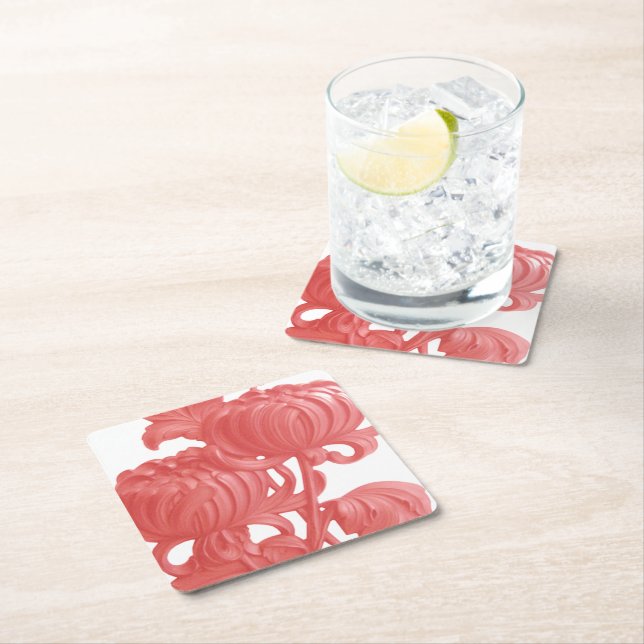 Posavasos Cuadrado De Papel Crisantemo rosa (In situ)