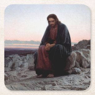 Posavasos Cuadrado De Papel Cristo en el salvaje, Ivan Kramskoi