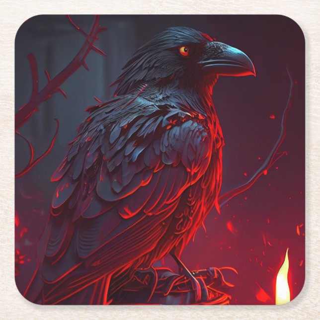 Posavasos Cuadrado De Papel Crow (Anverso)