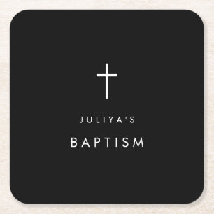 Posavasos Cuadrado De Papel Cruce marrón negra Bautismo