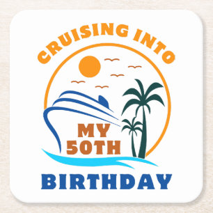 Posavasos Cuadrado De Papel Crucero hacia mi cumpleaños número 50 en barco