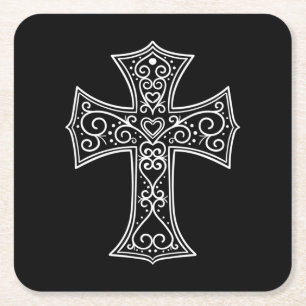 Posavasos Cuadrado De Papel Cruz ornamental