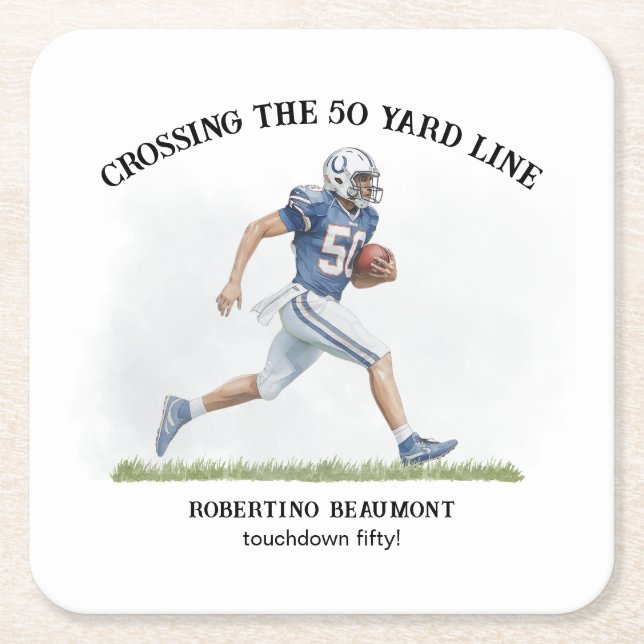 Posavasos Cuadrado De Papel Cruzando el 50 aniversario del Fútbol Americano (Anverso)
