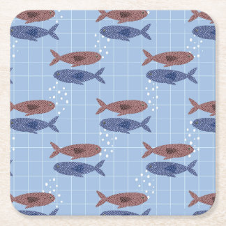 Posavasos Cuadrado De Papel Cuaderno de Cuadrícula Azul con Escuela de Peces