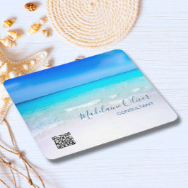 Posavasos Cuadrado De Papel Cuadrado azul del código QR del Mar del Océano