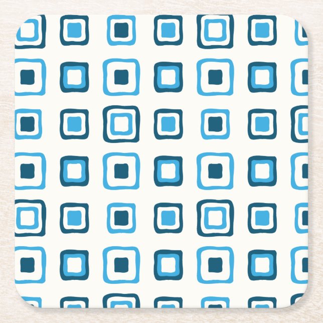 Posavasos Cuadrado De Papel Cuadrados azules en plazas azules - reutilizables (Anverso)