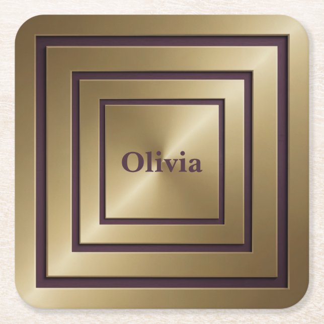 Posavasos Cuadrado De Papel Cuadrados Concéntricos Monograma Conjunto de Monog (Anverso)