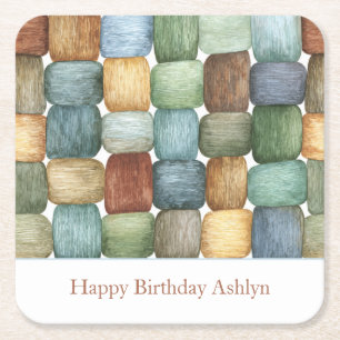 Posavasos Cuadrado De Papel Cuadrados Cumpleaños Verde Marrón Azul Amarillo