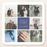 Posavasos Cuadrado De Papel Cuadrícula de imágenes de Collage de fotos Boda mo<br><div class="desc">Celebre su gran día con un toque personal utilizando nuestra moderna Collage de fotos de Boda de imágenes Grid Square Paper Coaster. Este diseño contemporáneo presenta un diseño de cuadrícula limpio que le permite mostrar fotos de bodas o de compromiso favoritos en un formato elegante y minimalista. Perfecto para recepciones,...</div>